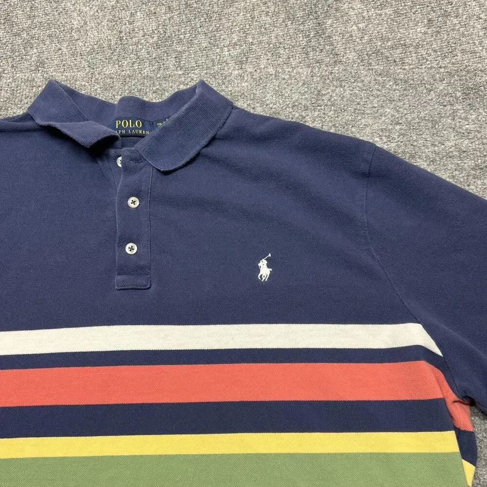 Polo Ralph Lauren Polo Shirt Mens 2XL Blue Multicolor Stripe Short Sleeve Pony